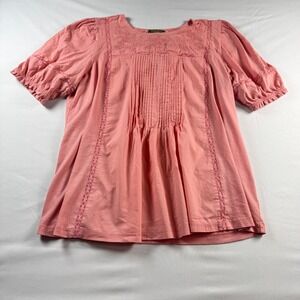 Style & Co Pink Embroidered Boho Lace Trim Pleated Knit Top XL Womens